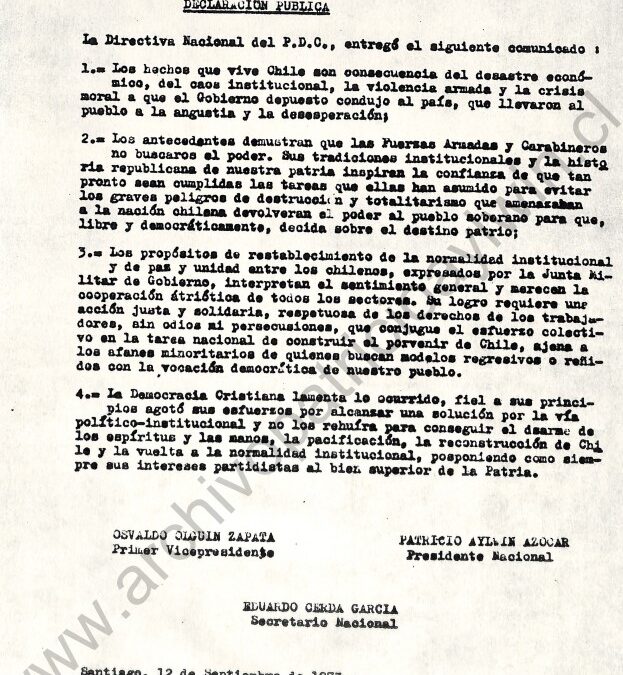 «La Democracia Cristiana en los primeros meses tras el Golpe de Estado de 1973»